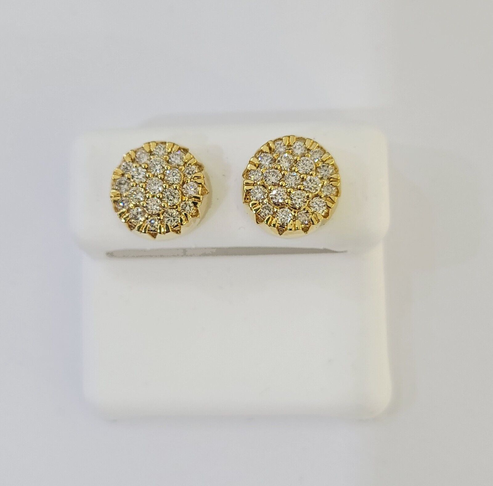 10k Yellow gold Flower Earrings Real Diamond screw - back Women Men studs - GoldenlinQ